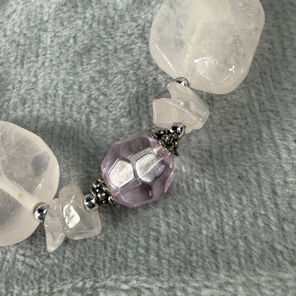 Rose Quartz & Amethyst Color Beaded Stretch Bracelet Women Adjusts - Picture 4 of 16